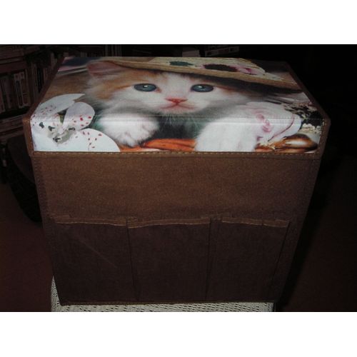 Boite De Rangement Imprimée ' Chat ' De Couleur Marron Foncé En Tissu 100% Polyester .