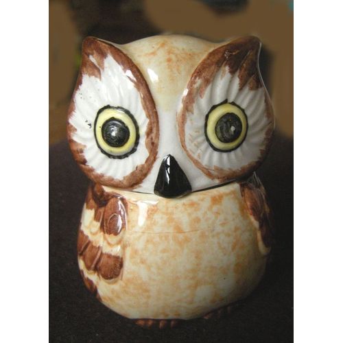 Hibou Boîte Beige Fa?ence Tête Couvercle