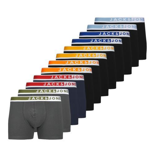 Jack&jones Boxers Pour Homme, Paquet De 12 - Jackarim Solid Trunks, Couleur Unie, Ceinture Avec Logo, Coton Mélangé Noir/Bleu/Vert 2xl (Xx-Large)