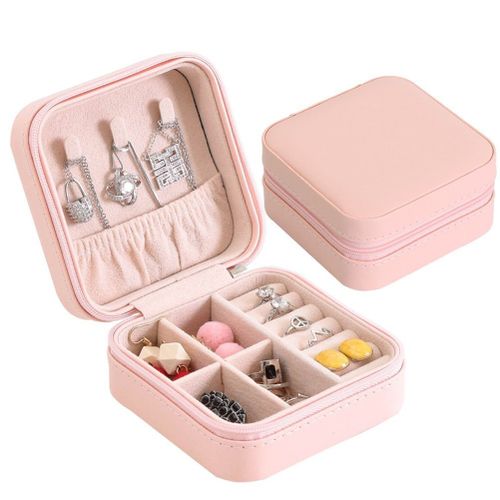 Soy2 Mallette De Rangement De Bijoux Portable Organisateur De Bijoux Simple Couleur Pure Boucle D'oreille Boucle D'oreille Boîte De Rangement Pour Voyage Usage Domestique Rose Wihte A3