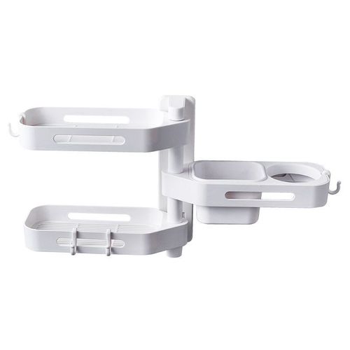 Xue Support Mural Rotatif De Salle De Bain 3 Niveaux 180 Degrès Sans Poinçon étagère De Rangement Boîte De Rangement Pour Shampooing Savon Blanc A