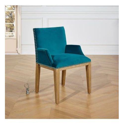 Robin Des Bois - Iana- Fauteuil De Table Design En Bois Massif Et Tissu Velours, Fsc®, 1 Place - Jaune