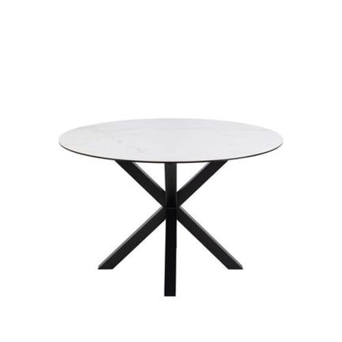 Drawer - Eurame - Table À Manger Ronde 4 Places En Céramique Et Métal Ø119cm - Blanc