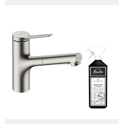 Hansgrohe - Robinet de cuisine avec douchette HANSZesis M33 150 2 jets aspect acier inox + nettoyant Briochin - Gris