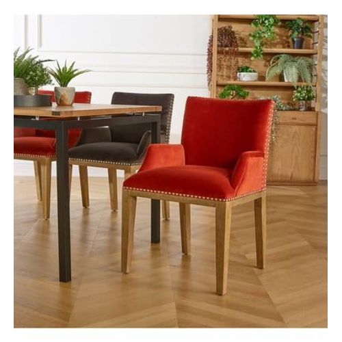 Robin Des Bois - Iana- Fauteuil De Table Design En Bois Massif Et Tissu Velours, Fsc® - Rouge