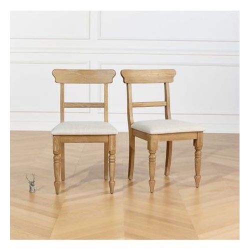 Robin Des Bois - Sarah ? Chaises De Salle À Manger Style Contemporain En Bois Massif Et Tissu Lin Premium, Lot De 2, Fsc® - Beige