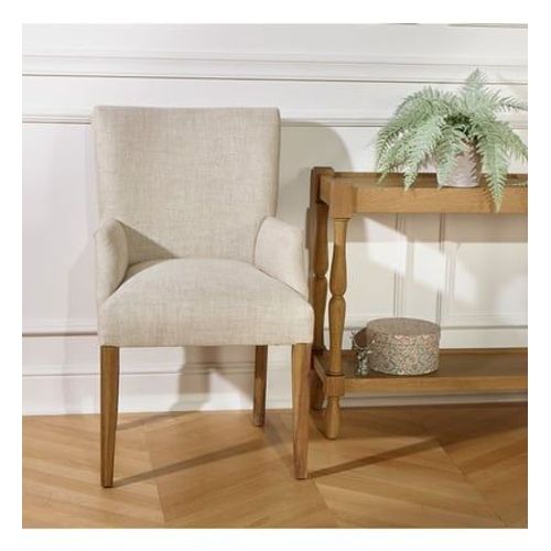 Robin Des Bois - Alix - Fauteuil De Table Avec Accoudoirs Style Moderne En Bois Massif Et Tissu Lin Coton - Beige