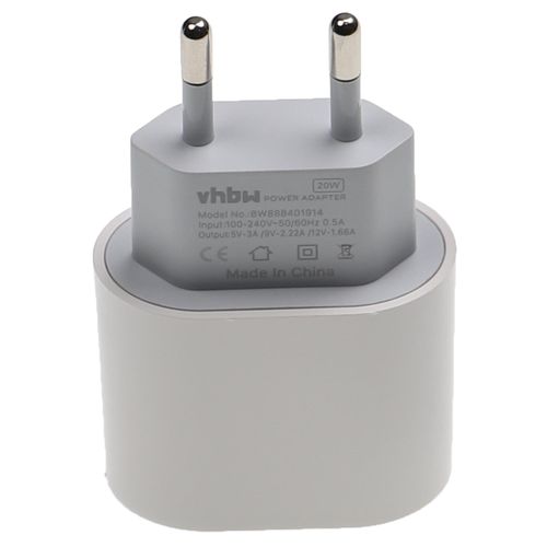 vhbw Chargeur secteur USB C compatible avec Apple AirPods Pro - Adaptateur prise murale - USB (max. 9 / 12 / 5 V), blanc