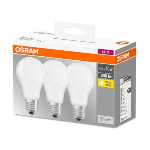Osram - Boîte 3 Ampoules Led Standard Opaque E27 9w=60 Chaud - Multicolore