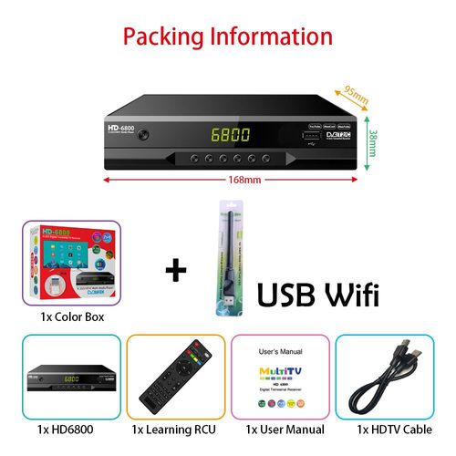 Décodeur numérique HD6800 DVB T2 DVB-C HEVC 265 HD DVB-T2,récepteur TV terrestre EPG,décodeur Youtube LAN Scart - Type 6800 With USB WIFI