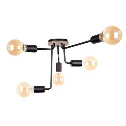 Keter Lighting - 1160 Nixon Multi Arm Semi Flush Plafonnier Bois, Noir, 50cm, 5x E27