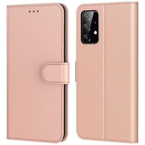 Coque Pour Samsung A52 (6.5'') Rose Porte-Carte Anti Rayure Portefeuille Couleur Unie Effet Cuir Protection 360 Degre