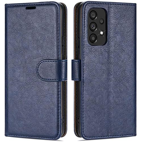 Coque Pour Samsung A33 5g (6.4'') Bleu Marine Anti Rayure Rangement Carte Couleur Unie Anti-Choc Avec Rangement Billet Souple