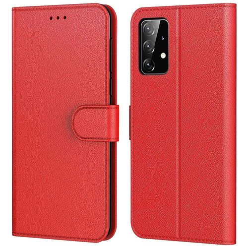 Coque Pour Samsung A52 (6.5'') Rouge Anti Rayure Souple Avec Rangement Billet Effet Cuir Couleur Unie Rangement Carte