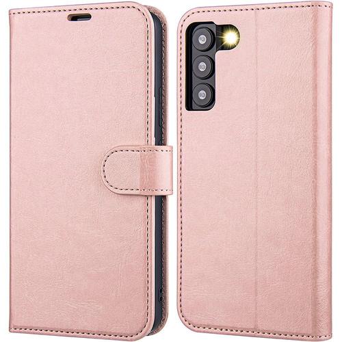 Coque Pour Samsung S22 Ultra (6.8'') Rose Anti Rayure Effet Cuir Protection 360 Degre
