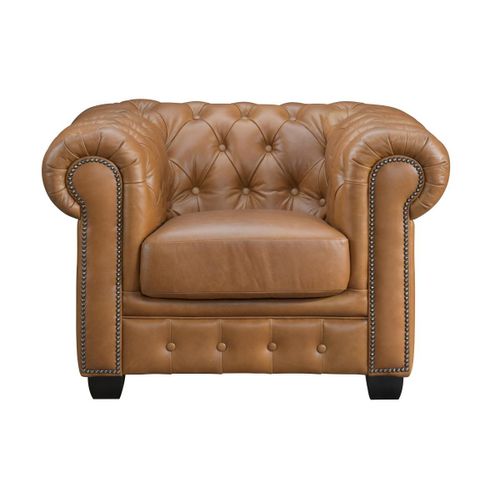 Fauteuil Chesterfield Brenton 100% Cuir De Buffle - Caramel Vintage