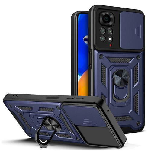 Coque Pour Redmi Note 11 (6'') Bleu Marine Anti-Rayure Epais Antichoc Bordure Renforcee Anneau Arrière Style Armee