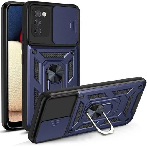 Coque Pour Samsung A02s (6.5'') Bleu Marine Anti-Rayure Bordure Renforcee Style Armee Cache Camera Dure Rigide