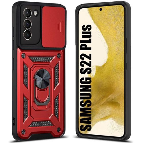 Coque Pour Samsung S22 Plus (6.6'') Rouge Anti-Rayure Anneau Arrière Dure Cache Camera Rigide
