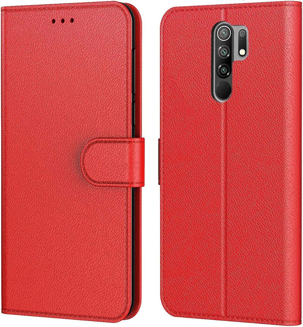 Coque Pour Redmi 9 (6.53'') Rouge Effet Cuir Protection 360 Degre Souple Anti-Choc