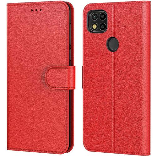 Coque Pour Redmi 9c (6.53'') Rouge Anti-Choc Anti Rayure Effet Cuir