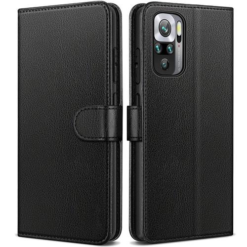 Coque Pour Redmi Note 10/Note 10s (6.43'') Noir Effet Cuir Couleur Unie Anti-Choc Anti Rayure Protection 360 Degre