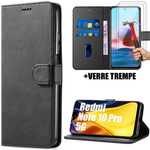 Lot 2 Verres Trempes+ Coque Pour Redmi Note 10 Pro 5g (6.67'') Noir Anti-Choc Protection 360 Degre