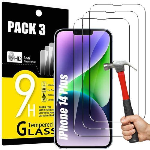 Verre Trempe Pour Iphone 14 Plus (6,7'') - 3 Pièces - Vitre De Protection Transparent