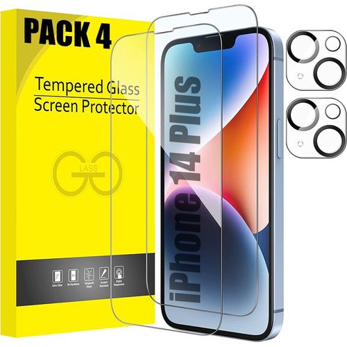2 Verres Trempes Ecran Et 2 Vitres Camera Arrière Pour Iphone 14 Plus (6,7'')