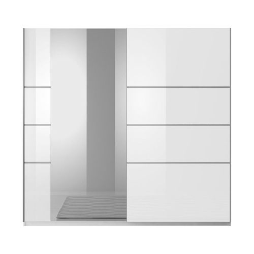 Armoire Design 2 Portes 180 Cm Avec Miroir. Couleur Blanc Brillant. Collection Eos