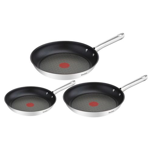 Tefal Set 3 Poêles, Antiadhésif, Acier Inoxydable, Induction A704s363