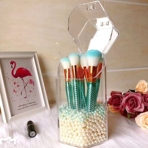 Porte-Brosse De Maquillage En Acrylique, Boîte De Rangement, Couvercle À Rabat Transparent, Seau, Conteneur De Brosse De Beauté, Stylo De Bureau, Organisateur De Rouge À Lèvres