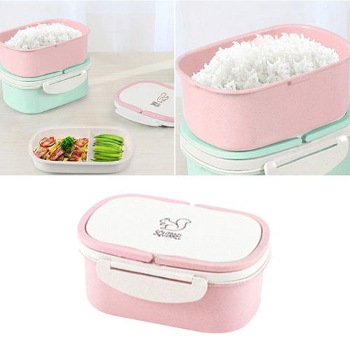 1pc Boîte À Lunch Compartiment Double Couche Thermique Rose Portable Bento Boîte Alimentaire Boîte De Rangement Pour Pique-Nique Bureau Ecole Cuisine