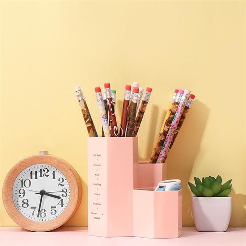 Yy Boîte De Rangement Hexagonale Créative Conteneur Porte-Stylo Organisateur Boîte De Rangement En Plastique Pour Fournitures De Bureau Pour Étudiants (Rose)