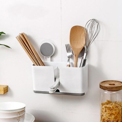 Baguettes Blanches Cage Sans Soudure Multi-Fonction Égouttoir Créatif Mural Support De Baguettes Boîte De Rangement En Plastique