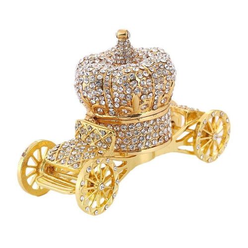 Boîte À Bibelots Articulée En Forme De Chariot Doré, Boîte De Rangement Pour Bibelots, Bijoux, Motifs Peints À La Main, Cadeau