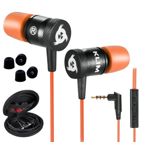 KLIM Fusion Ecouteurs Haute Qualité Audio - Durables + Garantis 5 Ans - Innovant - Ecouteur Intra-auriculaire avec Mousse à Mémoire de Forme et Microphone - Prise Jack 3,5mm - Orange