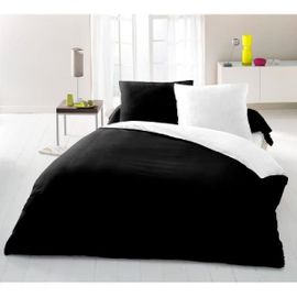 Parure Housse De Couette 2 Personnes - 220x240 Cm - 100% Coton - Bicolore Noir Et Blanc