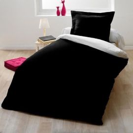 Parure Housse De Couette 1 Personne - 140x200 Cm - 100% Coton - Bicolore Noir Et Blanc