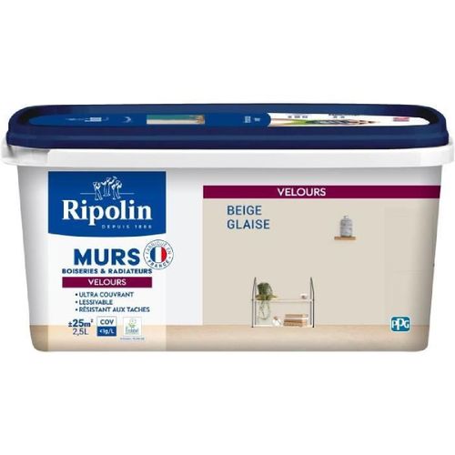 Peinture deco murs. boiseries & radiateurs - RIPOLIN - 441606 - Beige glaise - Velours - 2.5 L