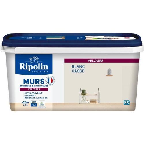 Peinture deco murs. boiseries & radiateurs - RIPOLIN - 467079 - Blanc cassé - Velours - 2.5 L