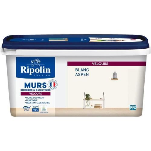 Peinture deco murs. boiseries & radiateurs - RIPOLIN - 447161 - Blanc aspen - Velours - 2.5 L