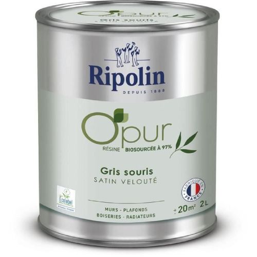 Peinture O'PUR murs. boiseries & radiateurs - RIPOLIN - 472827 - Gris souris - Satin veloute - 2 L
