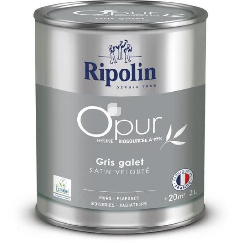Peinture O'PUR murs. boiseries & radiateurs - RIPOLIN - 472824 - Gris galet - Satin veloute - 2 L