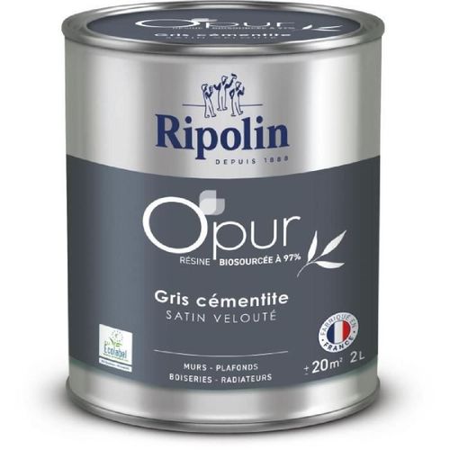 Peinture O'PUR murs. boiseries & radiateurs - RIPOLIN - 472185 - Gris cementite - Satin veloute - 2 L