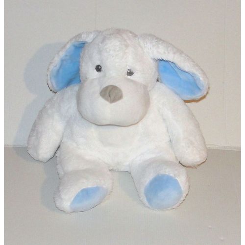 Peluche Chien Blanc Et Bleu Mes Petits Cailloux - Doudou Chien Assis 25 Cm