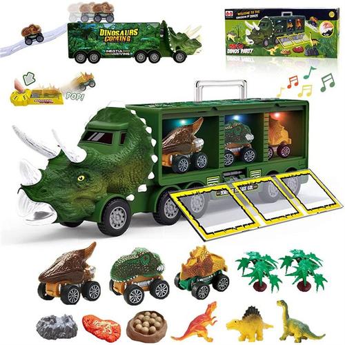 Dinosaure Camion Jouet Set,Voitures De Transport Et Modèles De Dinosaures Avec Lumières Musicales,Cadeaux Adaptés Aux Enfants De Plus De 3 Ans¿Vert¿