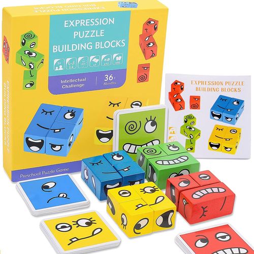 Cubes En Bois Expression Cubes, Emoji Puzzle, Jouets Magiques, Jouets Éducatifs, Montessori - Pour Enfants À Partir De 3 Ans