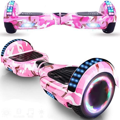 Hoverboard 6.5" Rose Camouflage - Puissance 400w Avec Roue Led - Vitesse Maximale 12km/H - Autonomie Maximale 6km - Batterie 36v 2.2ah - Jouet Enfant Et Cadeau Pour Filles