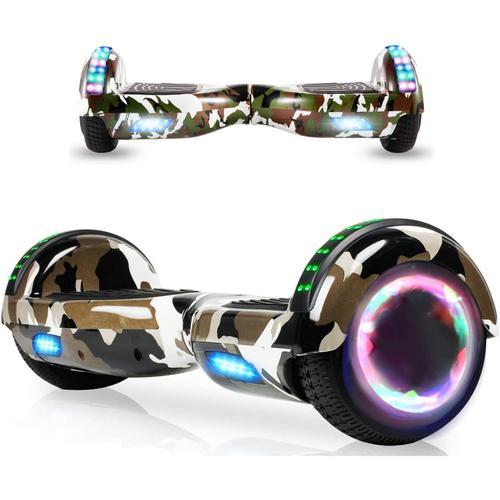 Hoverboard 6.5" Vert Camouflage Avec Sac Et Télécommande - Puissance 400w Avec Roue Led - Vitesse Maximale 12km/H - Autonomie Maximale 6km - Batterie 36v 2.2ah - Cadeau Pour Filles Et Garçons